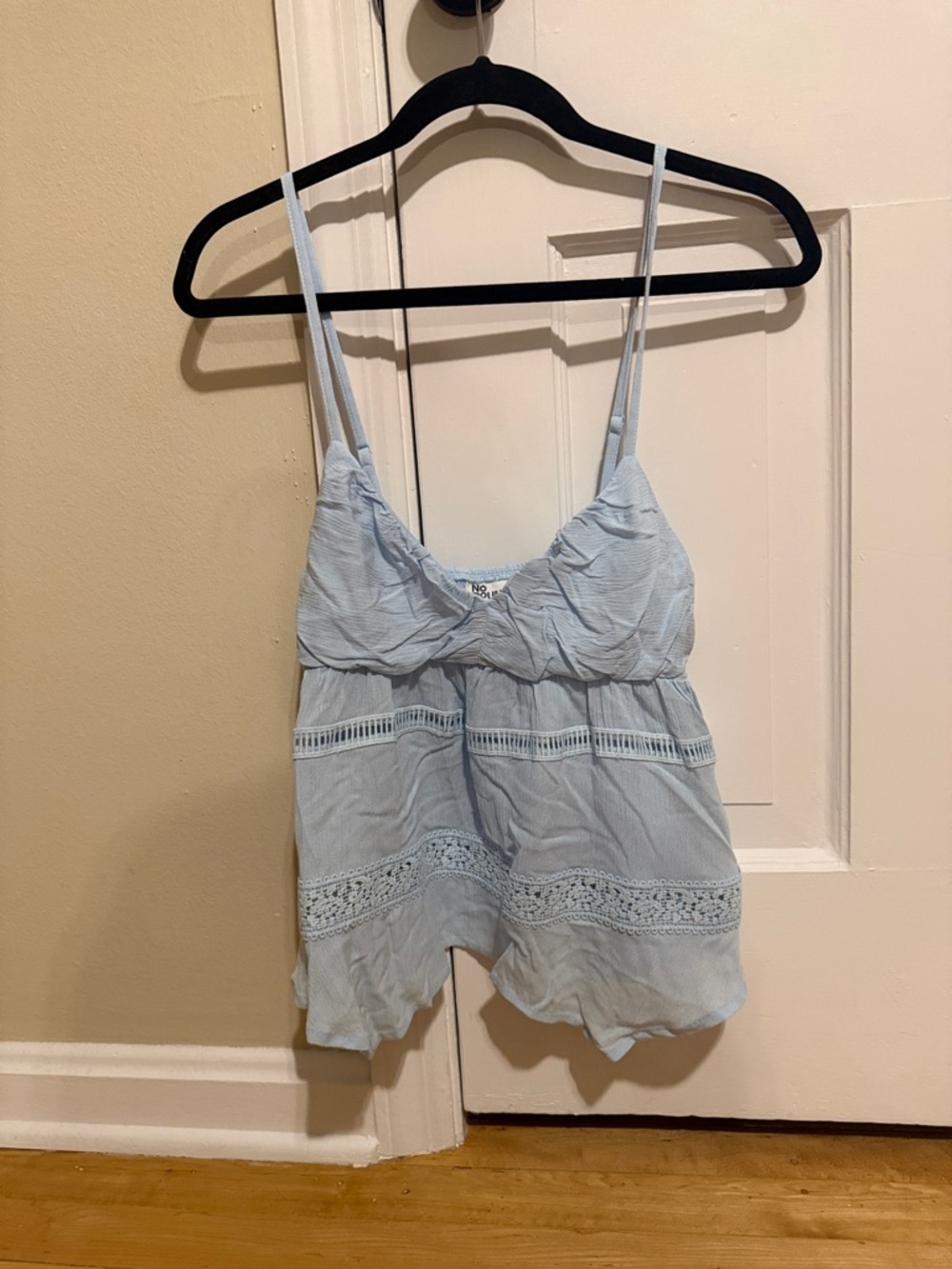 No Boundaries Light Blue Smocked Spaghetti Strap Tank
